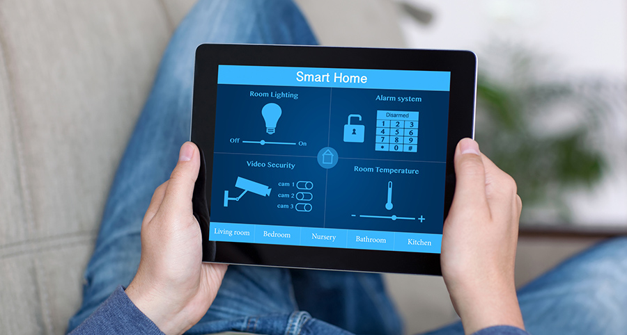 The ability to access and control security components from a mobile device is one of the top smart home trends in Newark. Close-up of smart home security app.